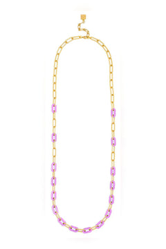 Marbled Resin and Paperclip Long Necklace - Lush Lemon - Women&