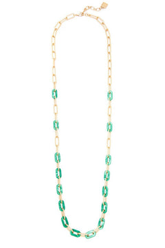 Marbled Resin and Paperclip Long Necklace - Lush Lemon - Women&