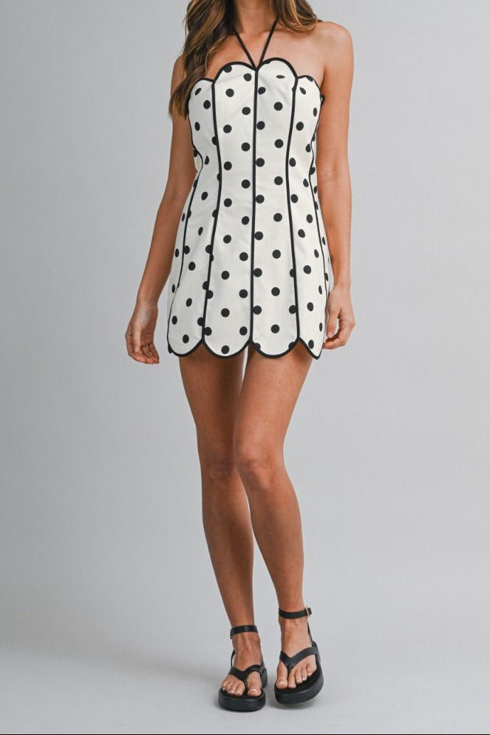 Polka Dot Scallop Trim Mini Dress