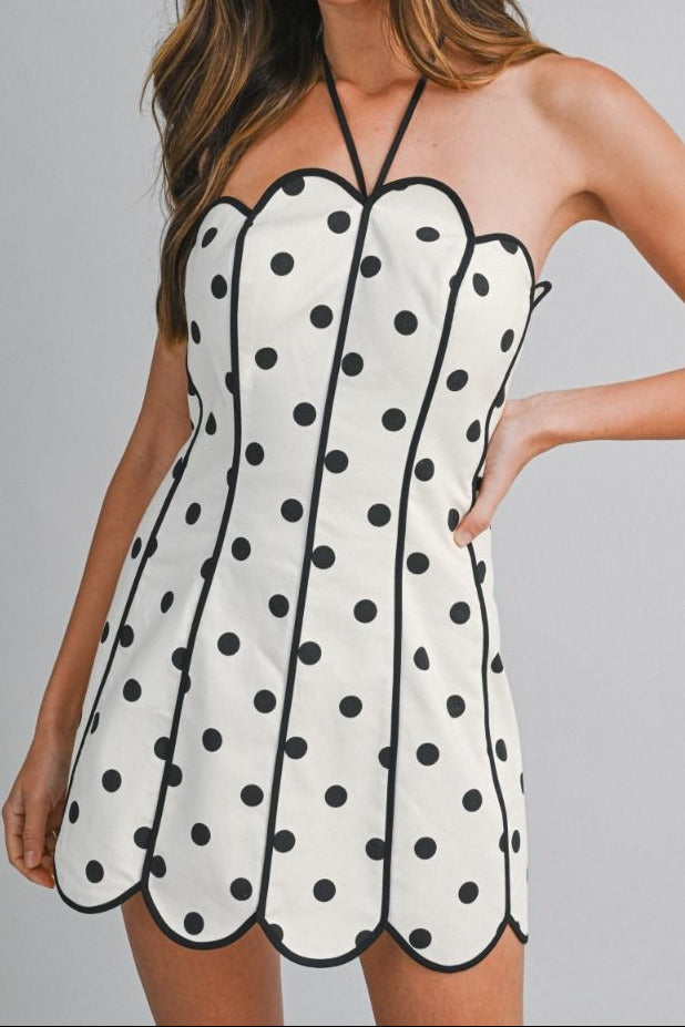 Polka Dot Scallop Trim Mini Dress