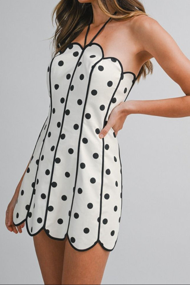 Polka Dot Scallop Trim Mini Dress