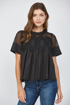Mesh Appliqué Cotton Top - Lush Lemon - Women&