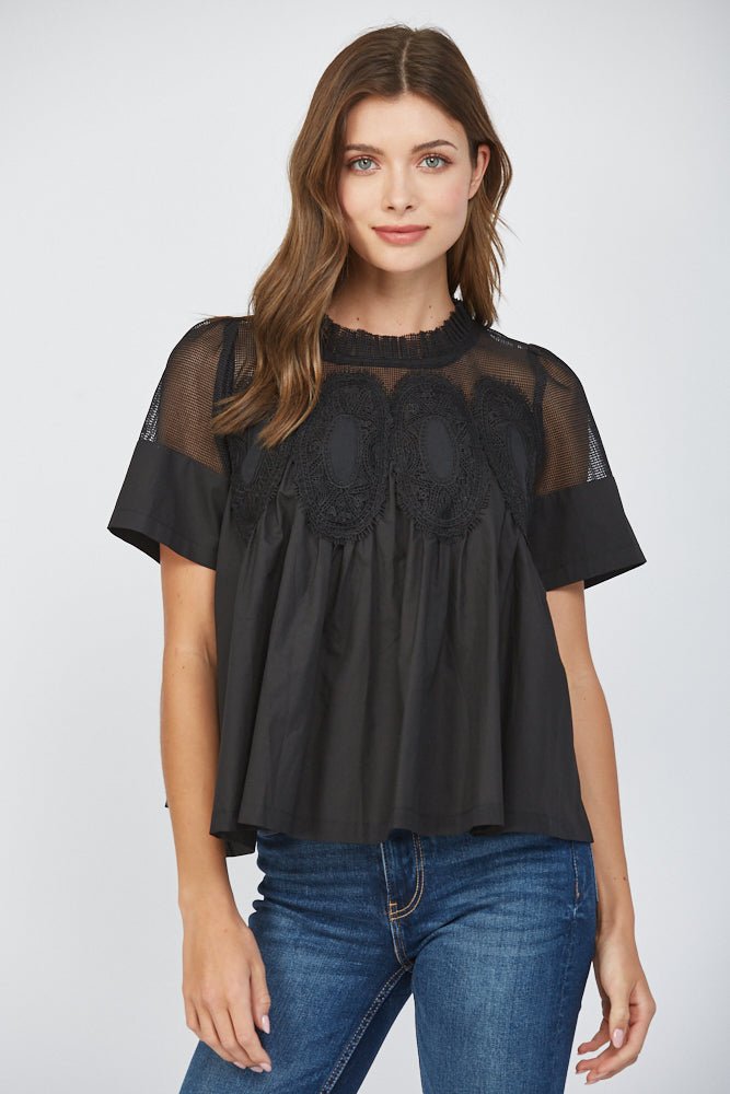 Mesh Appliqué Cotton Top - Lush Lemon - Women's Clothing - Fate By LFD - 31292781684925