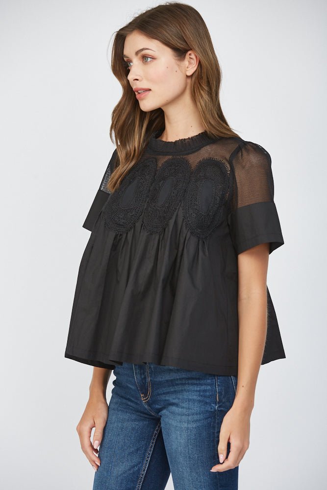 Mesh Appliqué Cotton Top - Lush Lemon - Women's Clothing - Fate By LFD - 31292781684925