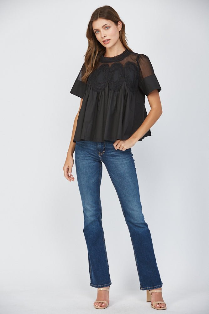 Mesh Appliqué Cotton Top - Lush Lemon - Women's Clothing - Fate By LFD - 31292781684925