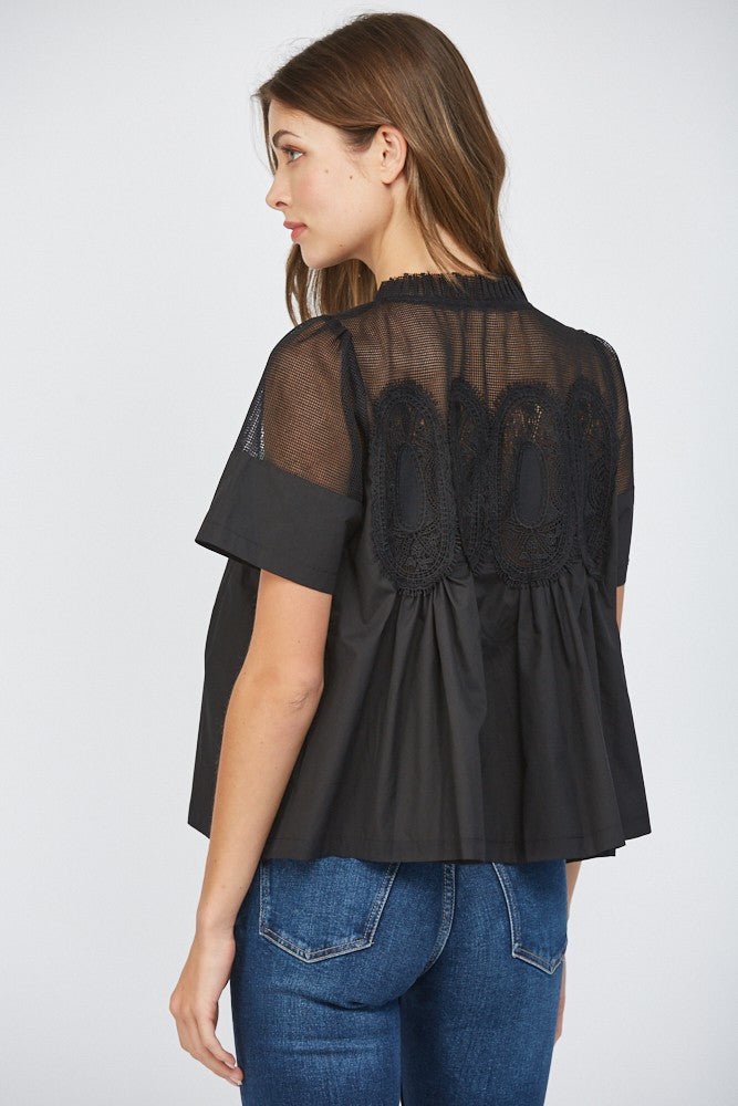 Mesh Appliqué Cotton Top - Lush Lemon - Women's Clothing - Fate By LFD - 31292781684925