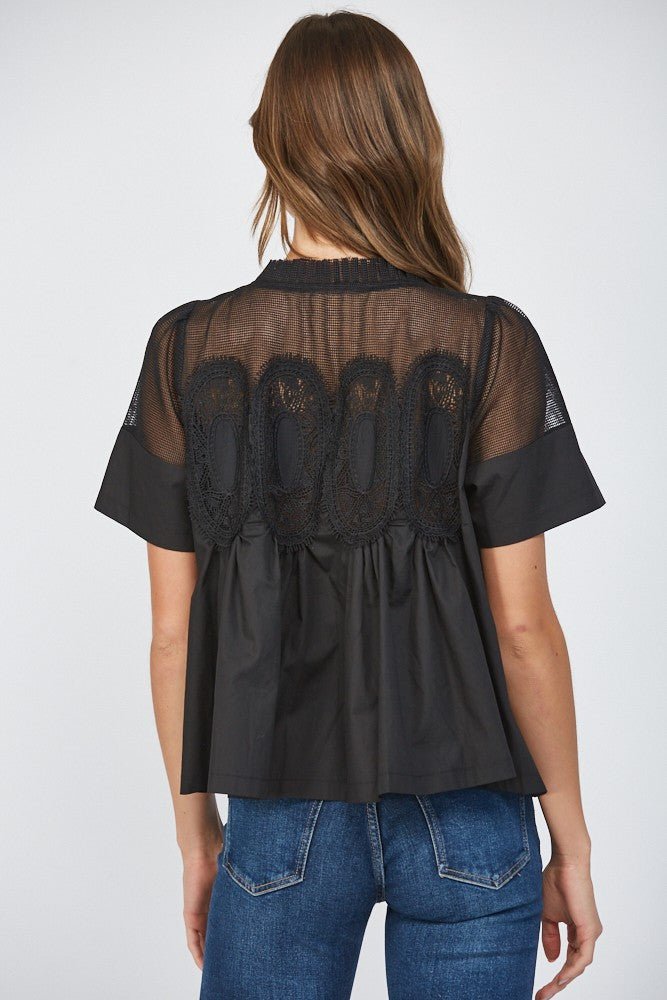 Mesh Appliqué Cotton Top - Lush Lemon - Women's Clothing - Fate By LFD - 31292781684925