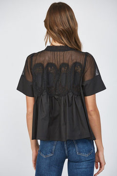 Mesh Appliqué Cotton Top - Lush Lemon - Women&