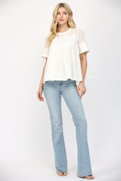 Mesh Appliqué Cotton Top - Lush Lemon - Women&