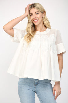 Mesh Appliqué Cotton Top - Lush Lemon - Women&