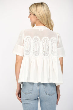 Mesh Appliqué Cotton Top - Lush Lemon - Women&