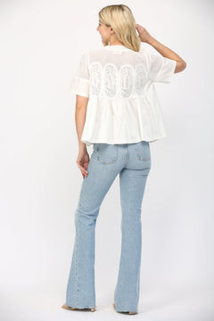 Mesh Appliqué Cotton Top - Lush Lemon - Women&