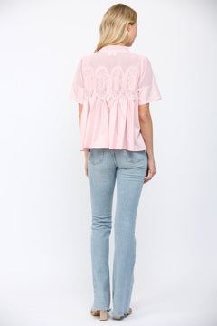 Mesh Appliqué Cotton Top - Lush Lemon - Women&