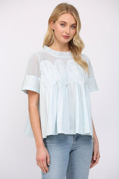 Mesh Appliqué Cotton Top - Lush Lemon - Women&
