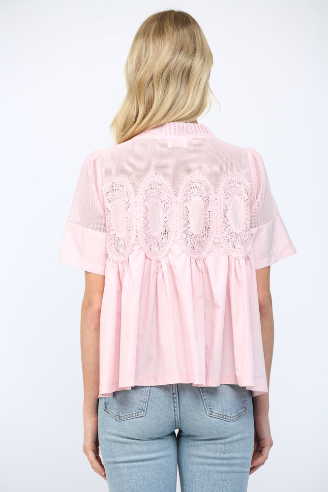 Mesh Appliqué Cotton Top - Lush Lemon - Women's Clothing - Fate By LFD - 