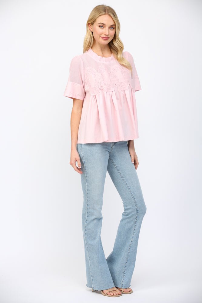 Mesh Appliqué Cotton Top - Lush Lemon - Women's Clothing - Fate By LFD - 