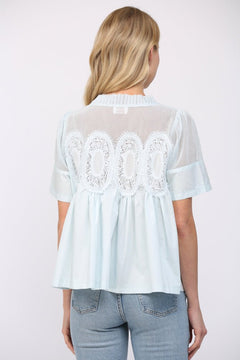 Mesh Appliqué Cotton Top - Lush Lemon - Women&