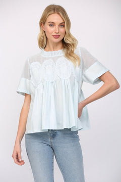 Mesh Appliqué Cotton Top - Lush Lemon - Women&