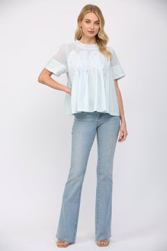 Mesh Appliqué Cotton Top - Lush Lemon - Women&