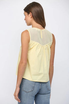Mesh Yoke Lace Trim Top - Lush Lemon - Women&