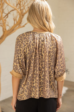 Metallic Animal Print Puff Sleeve Top - Lush Lemon - Women&