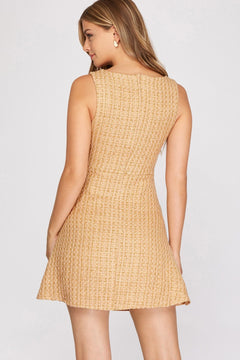 Metallic Tweed Fit &amp; Flare Dress - Lush Lemon - Women&