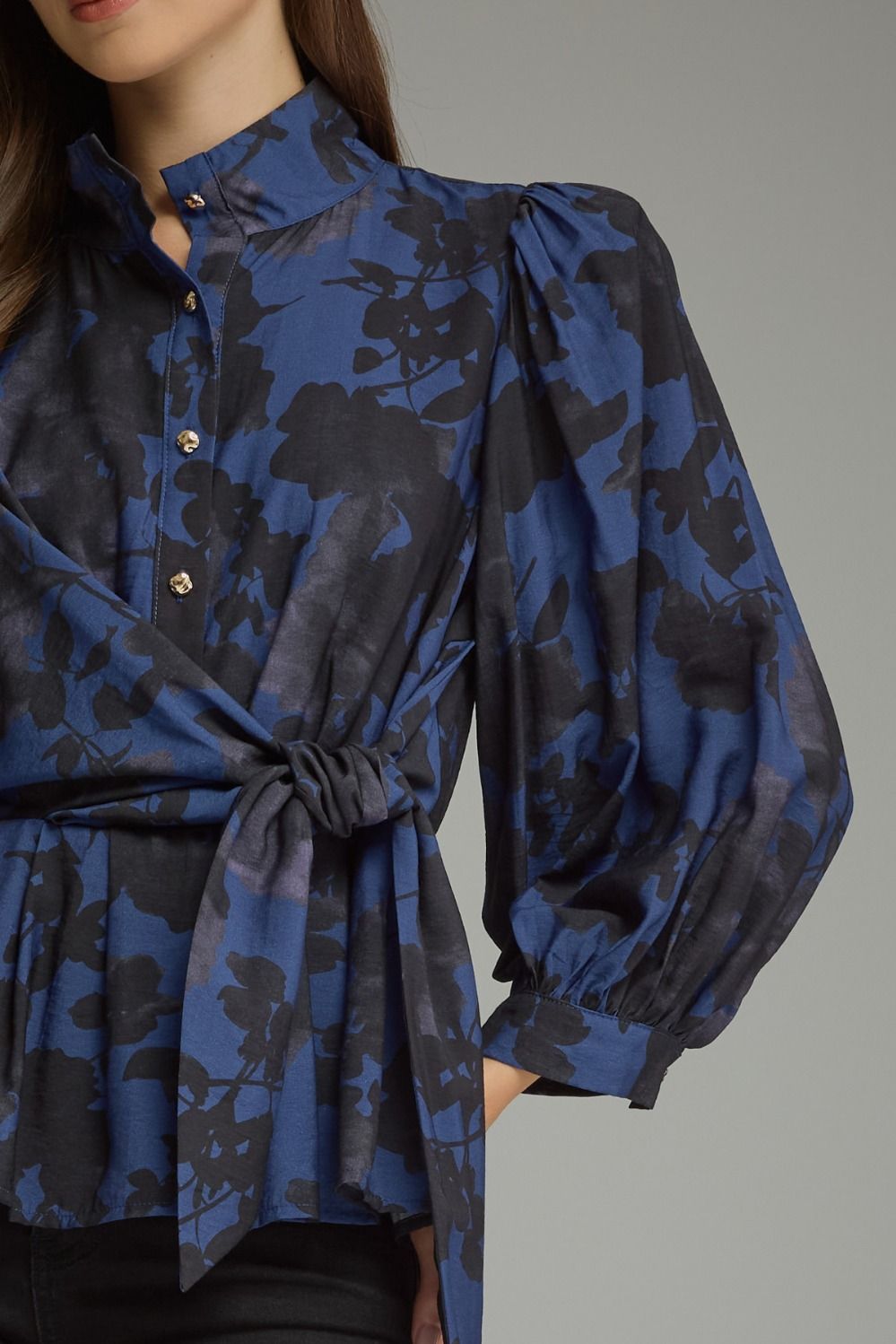 Midnight Floral Tie Waist Peplum Top - Lush Lemon - Women&