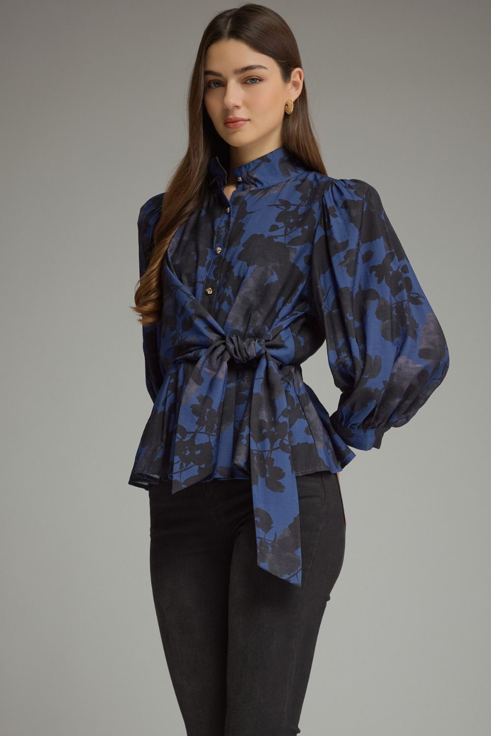 Midnight Floral Tie Waist Peplum Top - Lush Lemon - Women&