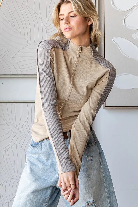 Mineral Wash Funnel Neck Waffle Top - Lush Lemon - Women's Clothing - Oli & Hali - 68638721006653
