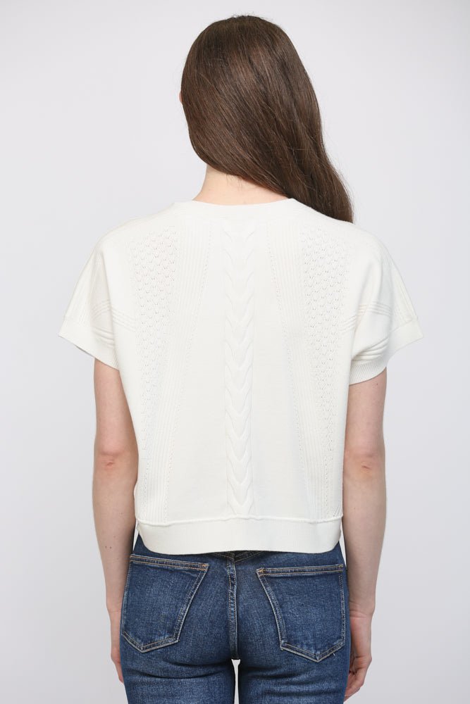 Mixed Knit Short Sleeve Sweater - Lush Lemon - Women's Clothing - Fate By LFD - 55089091066109
