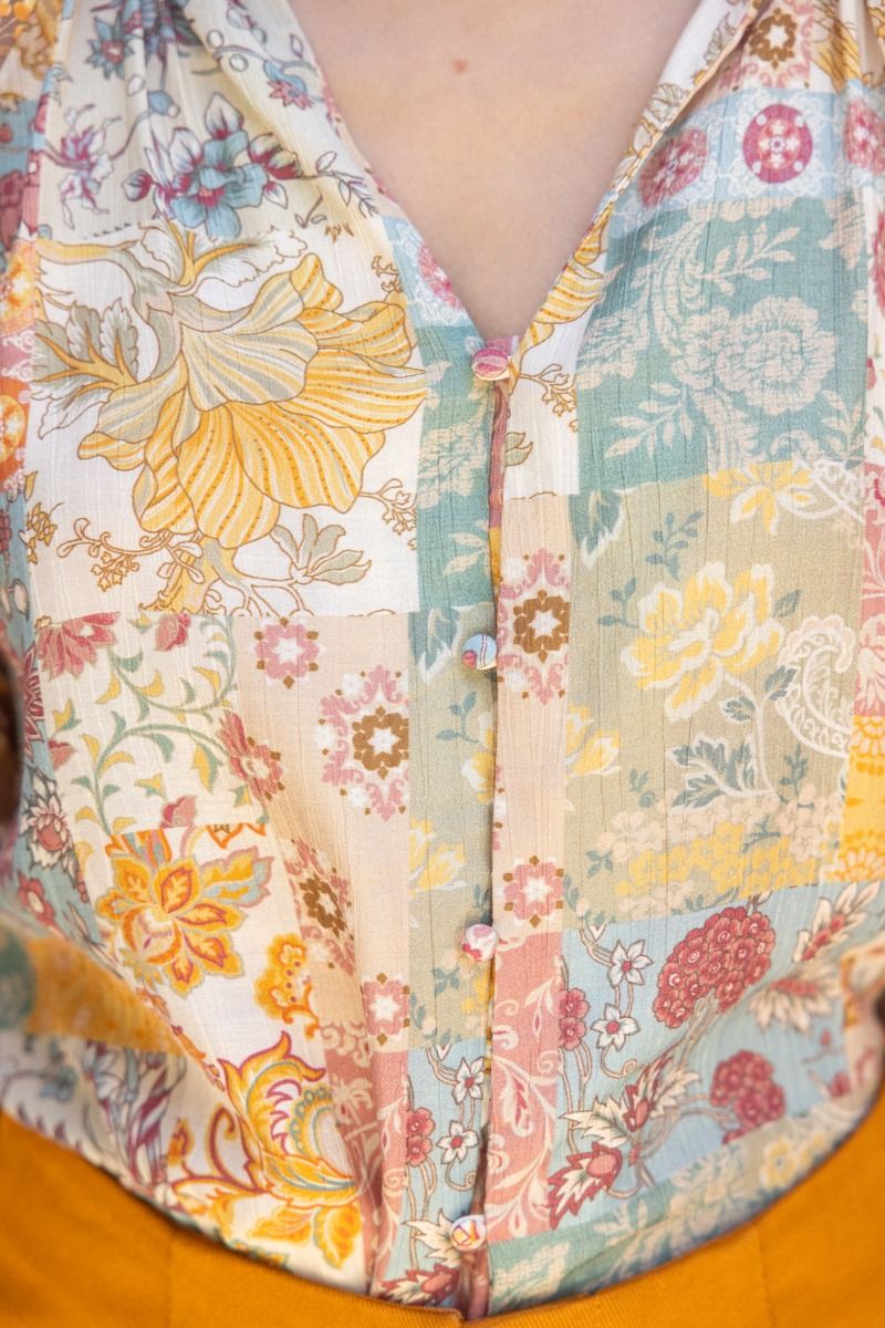 Mixed Print Ruffle Sleeve Raglan Top - Lush Lemon - Women's Clothing - Voy - 65217091035645