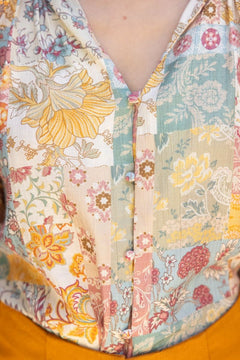 Mixed Print Ruffle Sleeve Raglan Top - Lush Lemon - Women&