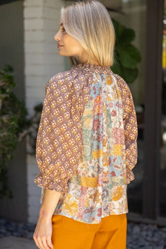 Mixed Print Ruffle Sleeve Raglan Top - Lush Lemon - Women&