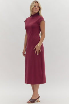 Mock Neck Midi Dress W/Cap Sleeves - Lush Lemon - Women&