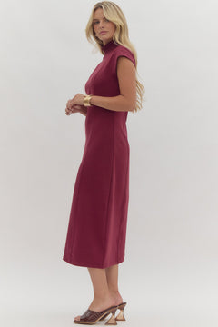 Mock Neck Midi Dress W/Cap Sleeves - Lush Lemon - Women&