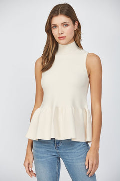 Mock Neck Peplum Sweater Tank - Lush Lemon - Women&