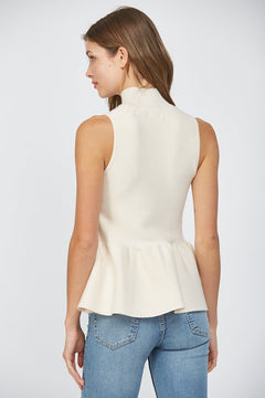 Mock Neck Peplum Sweater Tank - Lush Lemon - Women&