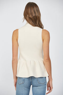 Mock Neck Peplum Sweater Tank - Lush Lemon - Women&