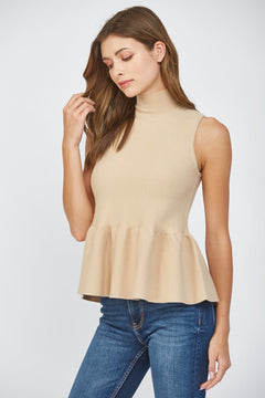 Mock Neck Peplum Sweater Tank - Lush Lemon - Women&