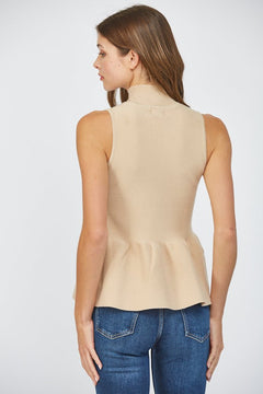 Mock Neck Peplum Sweater Tank - Lush Lemon - Women&