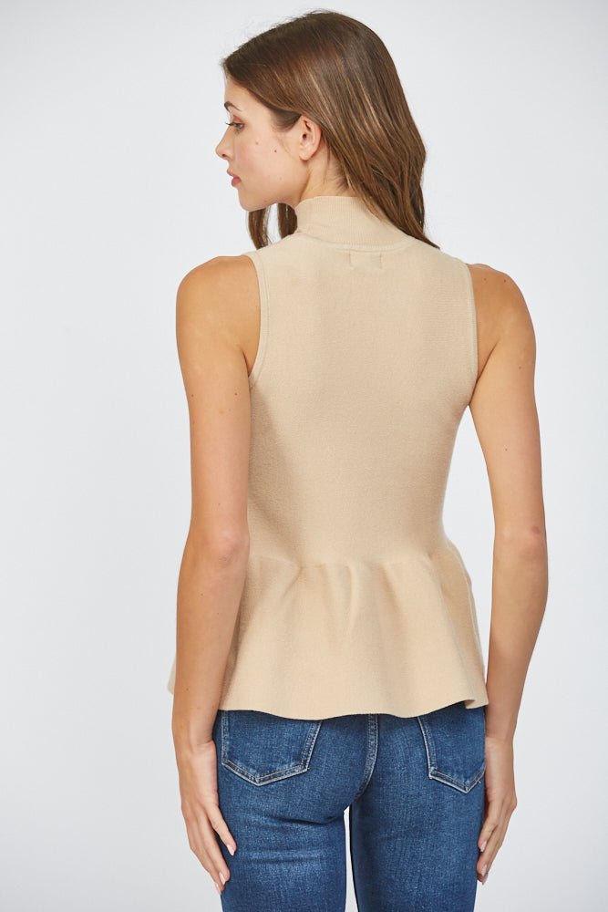 Mock Neck Peplum Sweater Tank - Lush Lemon - Women's Clothing - Fate By LFD - 80288031305533