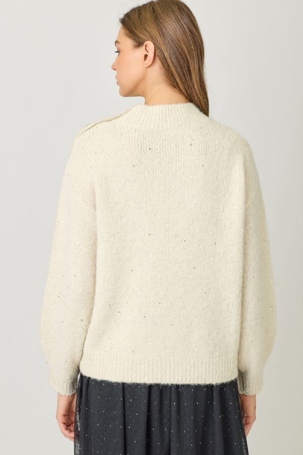Mock Neck Sparkle Sweater - Lush Lemon - Women's Clothing - Mystree - 62781071041469
