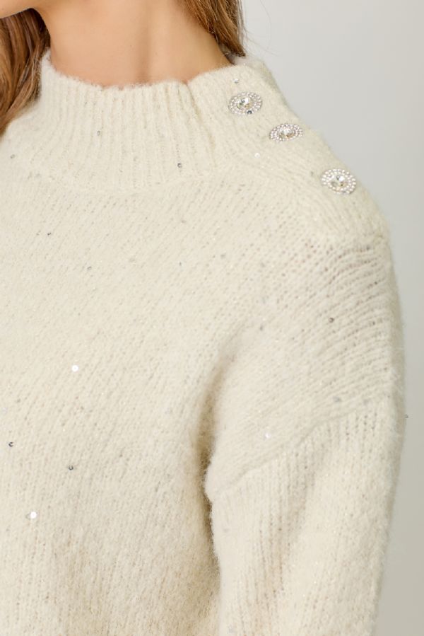 Mock Neck Sparkle Sweater - Lush Lemon - Women's Clothing - Mystree - 62781071041469