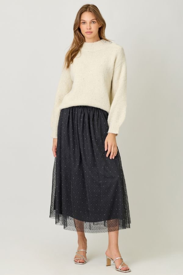 Mock Neck Sparkle Sweater - Lush Lemon - Women's Clothing - Mystree - 62781071041469