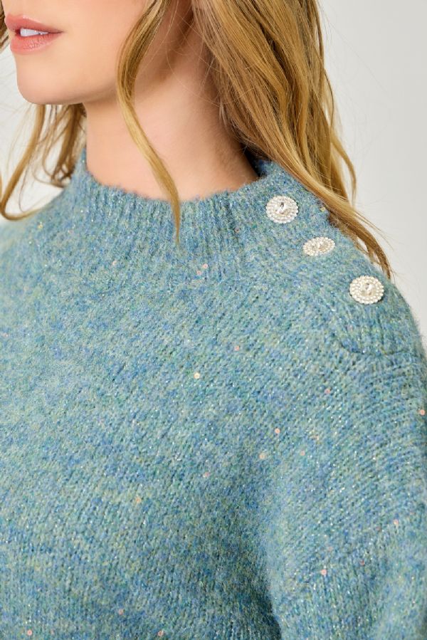 Mock Neck Sparkle Sweater - Lush Lemon - Women's Clothing - Mystree - 62781071339773