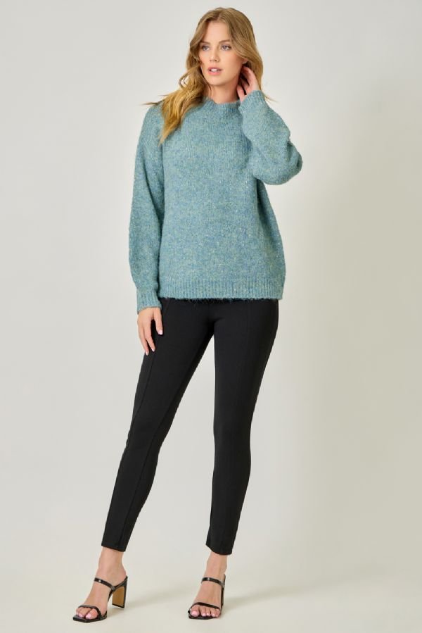 Mock Neck Sparkle Sweater - Lush Lemon - Women's Clothing - Mystree - 62781071339773