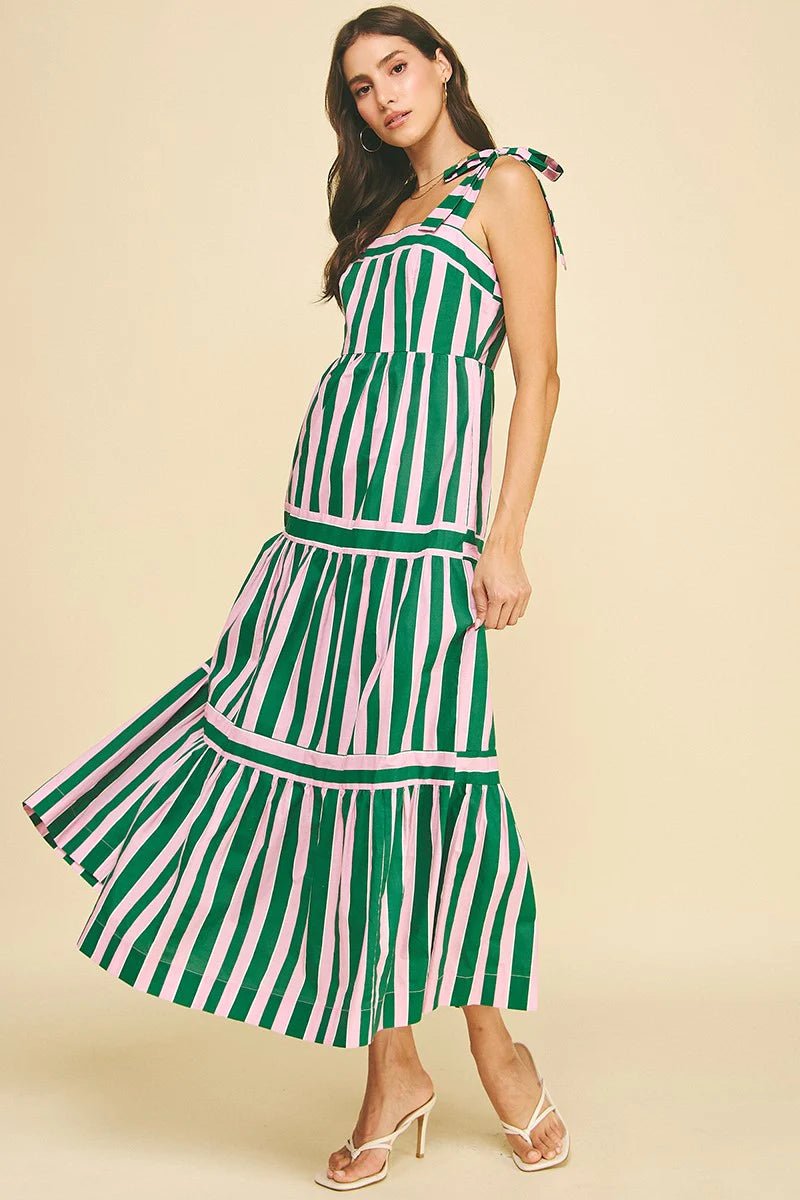 Multi Color Striped Tiered Maxi Dress - Lush Lemon - Women's Clothing - Pinch - 71832031093469