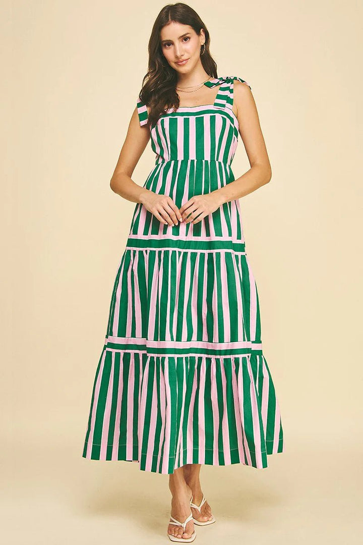 Multi Color Striped Tiered Maxi Dress - Lush Lemon - Women's Clothing - Pinch - 71832031093469