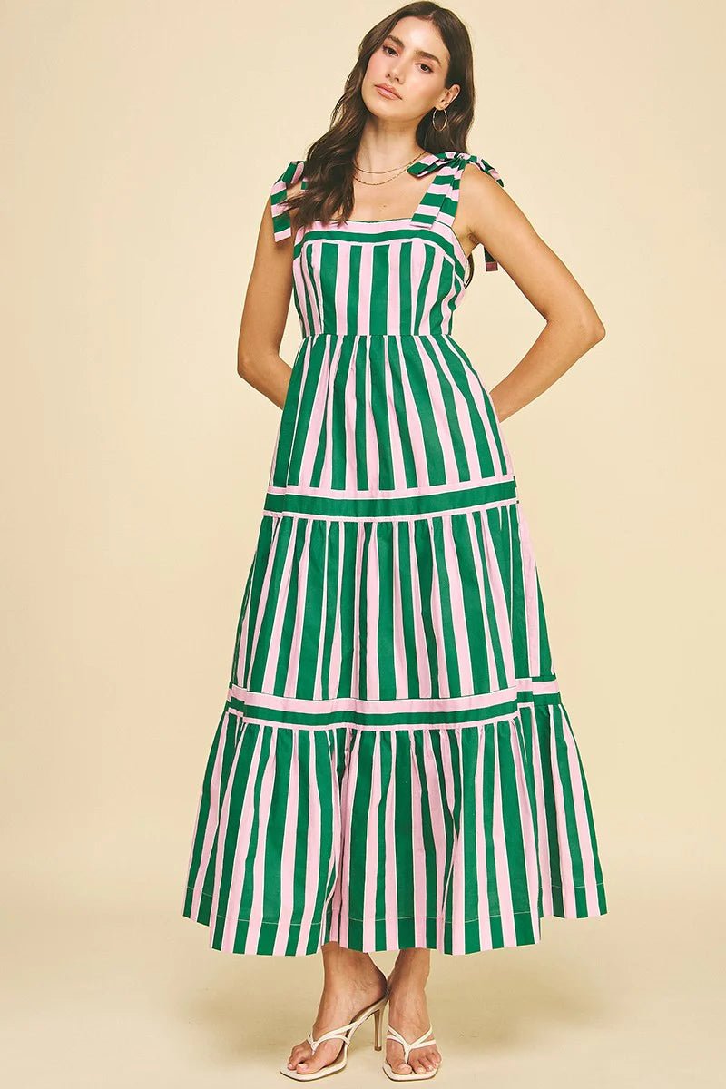 Multi Color Striped Tiered Maxi Dress - Lush Lemon - Women's Clothing - Pinch - 71832031093469