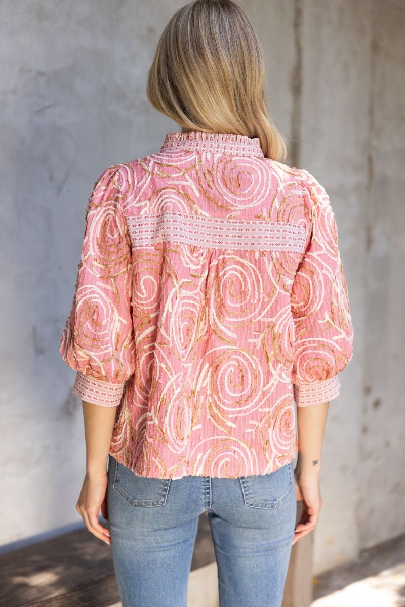 Multi Embroidered Puff Sleeve Top W/Contrast Detail - Lush Lemon - Women's Clothing - Voy - 73641661041437